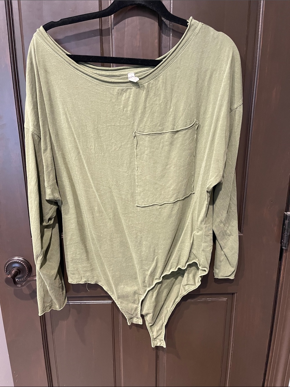 Relaxed Olive Green Long-Sleeve Pocket Bodysuit